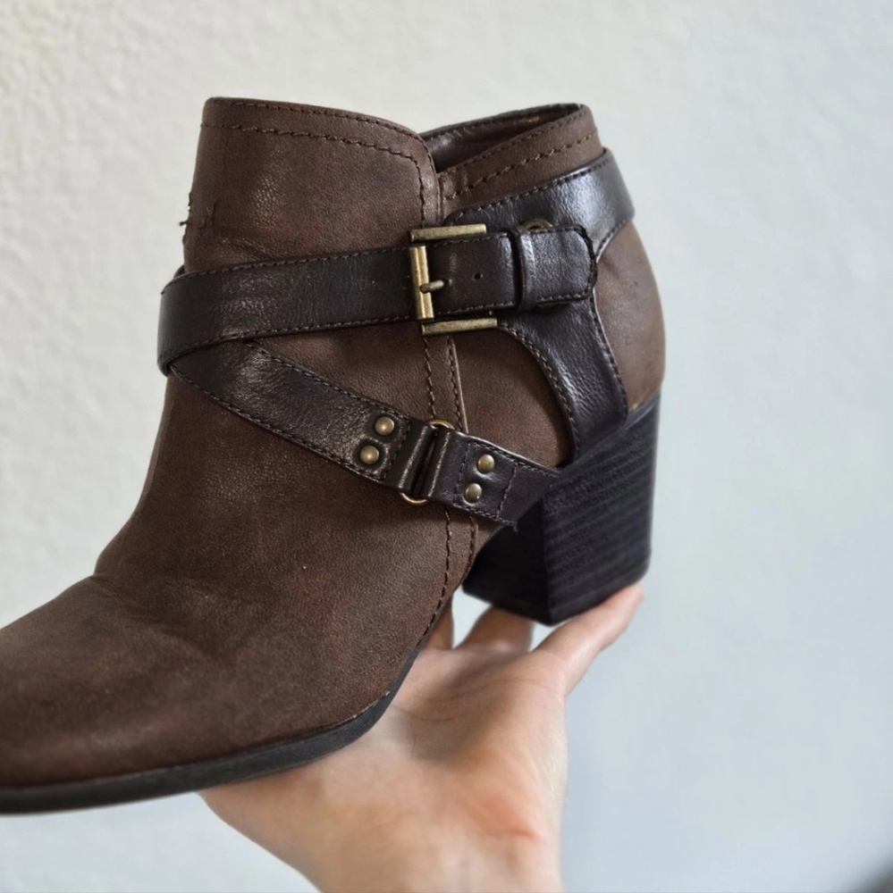 Indigo Brown Ankle Boots with Buckle Details